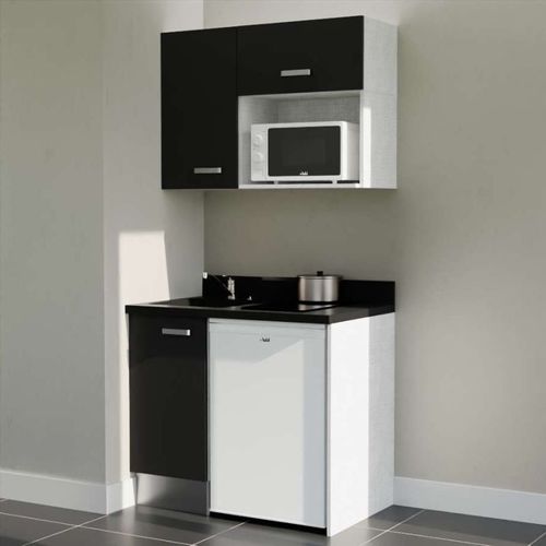 K00 : Noir - Plan Monobloc Nero Évier à Gauche + Electro Blanc