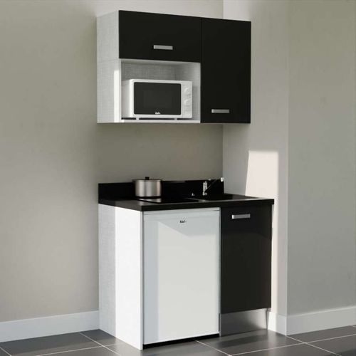 K00 : Noir - Plan Monobloc Nero Évier à Droite + Electro Blanc