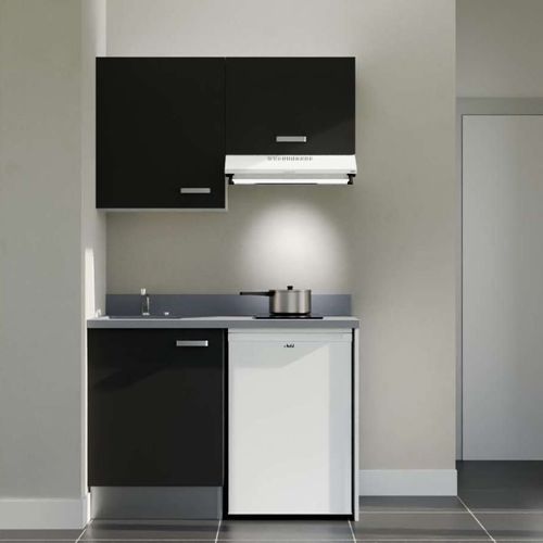 K01 : Noir - Plan Monobloc Cromo Évier à Gauche + Electro Blanc