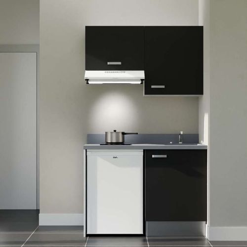 K01 : Noir - Plan Monobloc Cromo Évier à Droite + Electro Blanc