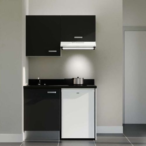 K01 : Noir - Plan Monobloc Nero Évier à Gauche + Electro Blanc