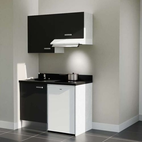 K01 : Noir - Plan Monobloc Nero Évier à Gauche + Electro Blanc