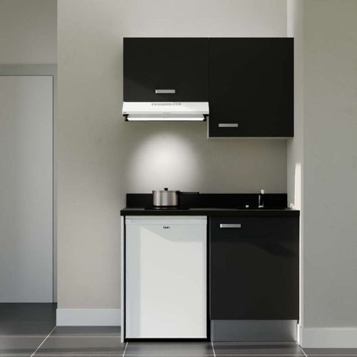 K01 : Noir - Plan Monobloc Nero Évier à Droite + Electro Blanc