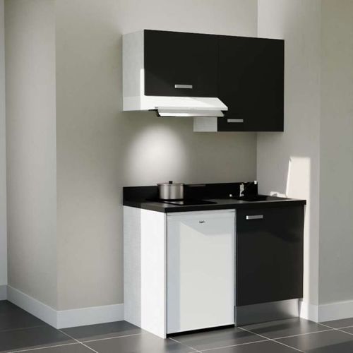 K01 : Noir - Plan Monobloc Nero Évier à Droite + Electro Blanc