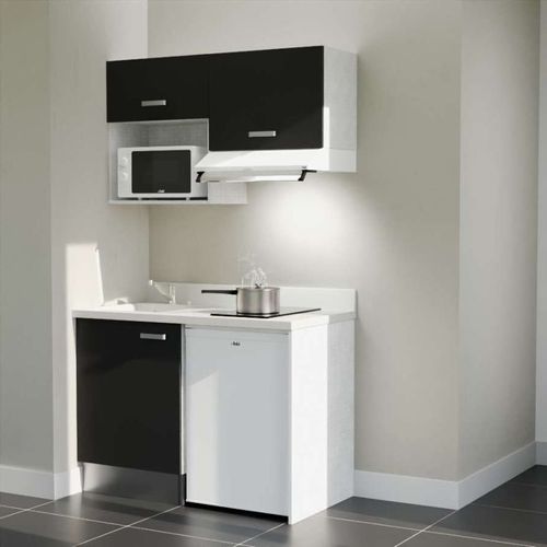 K02 : Noir - Plan Monobloc Snova Évier à Gauche + Electro Blanc