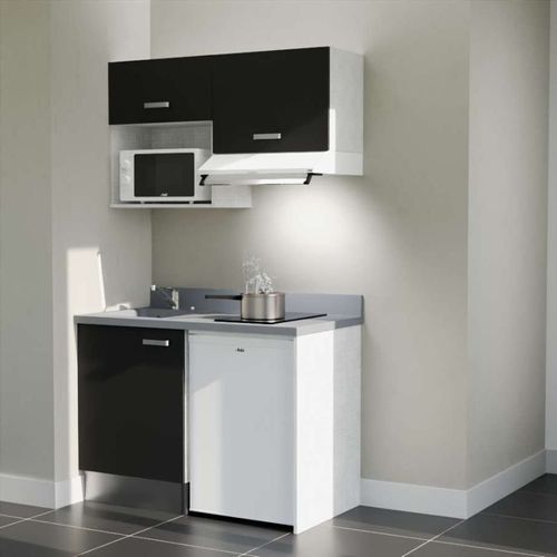 K02 : Noir - Plan Monobloc Cromo Évier à Gauche + Electro Blanc