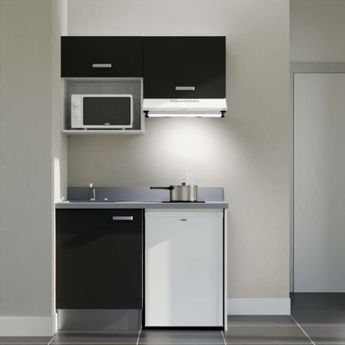 K02 : Noir - Plan Monobloc Cromo Évier à Gauche + Electro Blanc