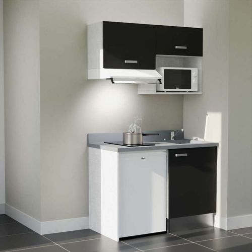 K02 : Noir - Plan Monobloc Cromo Évier à Droite + Electro Blanc