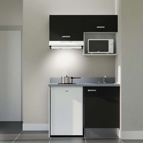 K02 : Noir - Plan Monobloc Cromo Évier à Droite + Electro Blanc