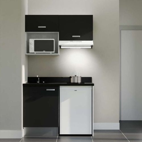 K02 : Noir - Plan Monobloc Nero Évier à Gauche + Electro Blanc