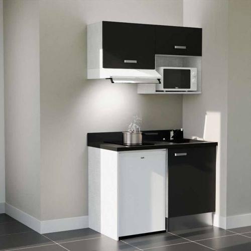 K02 : Noir - Plan Monobloc Nero Évier à Droite + Electro Blanc