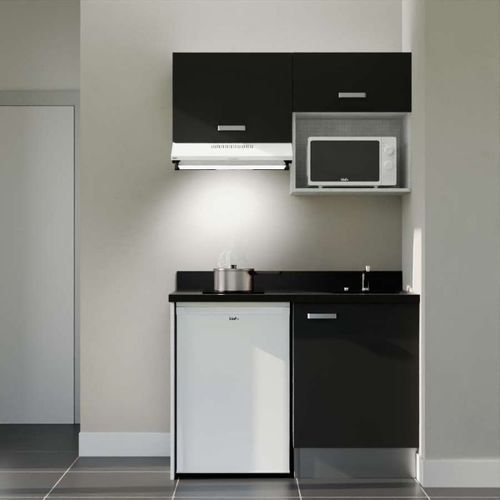 K02 : Noir - Plan Monobloc Nero Évier à Droite + Electro Blanc