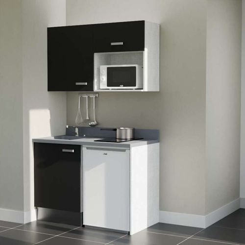 K07 : Noir - Plan Monobloc Cromo Évier à Gauche + Electro Blanc