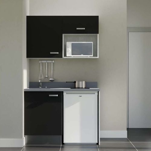 K07 : Noir - Plan Monobloc Cromo Évier à Gauche + Electro Blanc