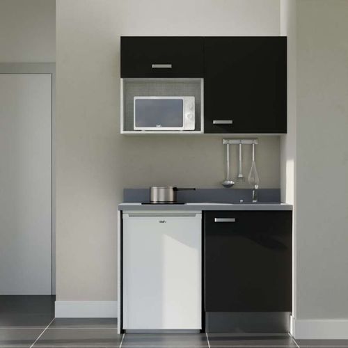 K07 : Noir - Plan Monobloc Cromo Évier à Droite + Electro Blanc