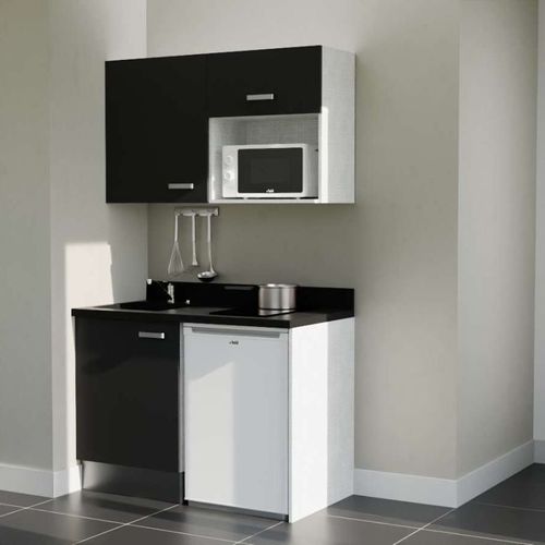 K07 : Noir - Plan Monobloc Nero Évier à Gauche + Electro Blanc