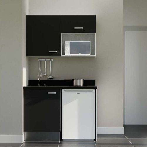 K07 : Noir - Plan Monobloc Nero Évier à Gauche + Electro Blanc