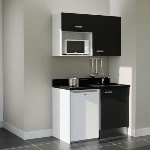 K07 : Noir - Plan Monobloc Nero Évier à Droite + Electro Blanc