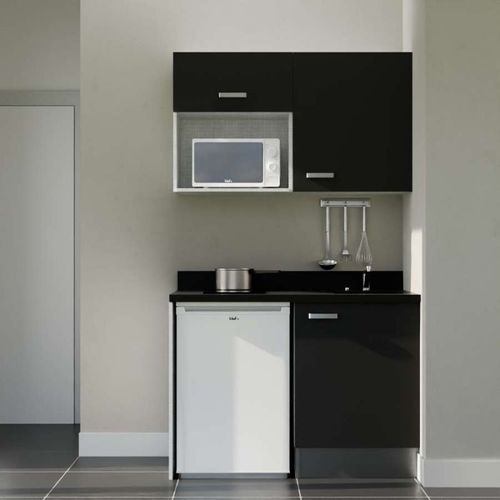 K07 : Noir - Plan Monobloc Nero Évier à Droite + Electro Blanc