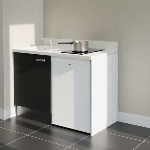 K08 : Noir - Plan Monobloc Snova Évier à Gauche + Electro Blanc