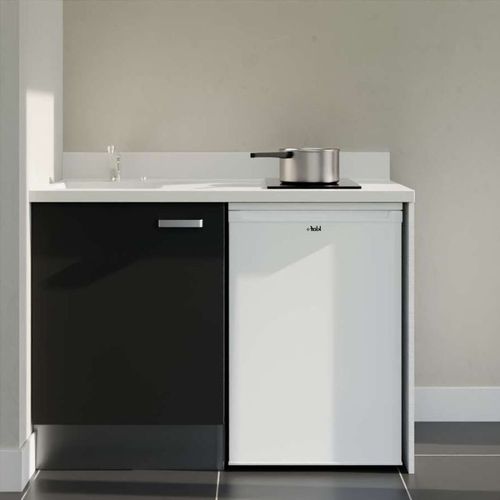 K08 : Noir - Plan Monobloc Snova Évier à Gauche + Electro Blanc