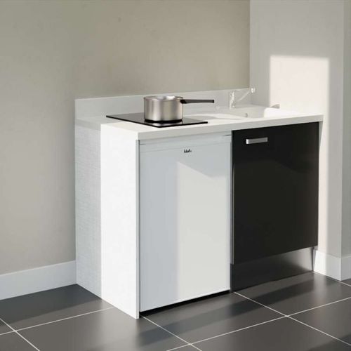 K08 : Noir - Plan Monobloc Snova Évier à Droite + Electro Blanc