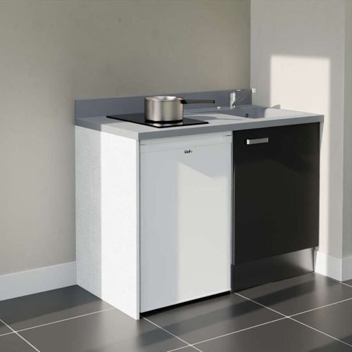 K08 : Noir - Plan Monobloc Cromo Évier à Droite + Electro Blanc