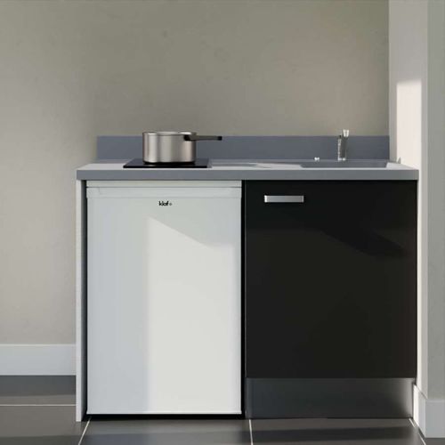 K08 : Noir - Plan Monobloc Cromo Évier à Droite + Electro Blanc