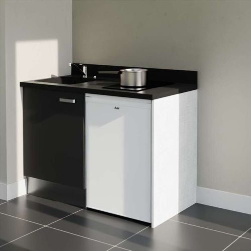 K08 : Noir - Plan Monobloc Nero Évier à Gauche + Electro Blanc