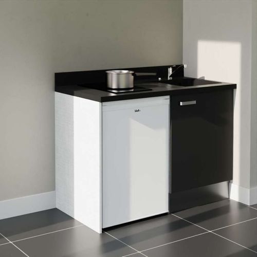 K08 : Noir - Plan Monobloc Nero Évier à Droite + Electro Blanc