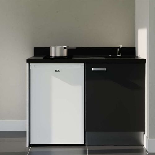 K08 : Noir - Plan Monobloc Nero Évier à Droite + Electro Blanc