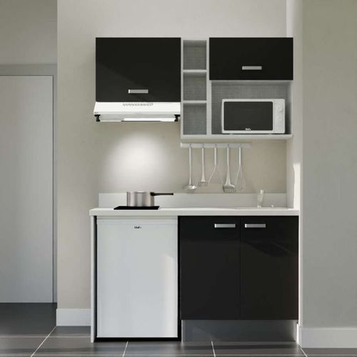 K13 : Noir - Plan Monobloc Snova Évier à Droite + Electro Blanc