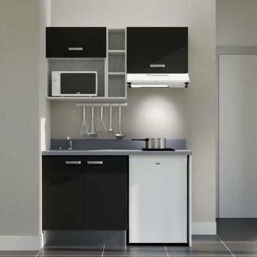 K13 : Noir - Plan Monobloc Cromo Évier à Gauche + Electro Blanc