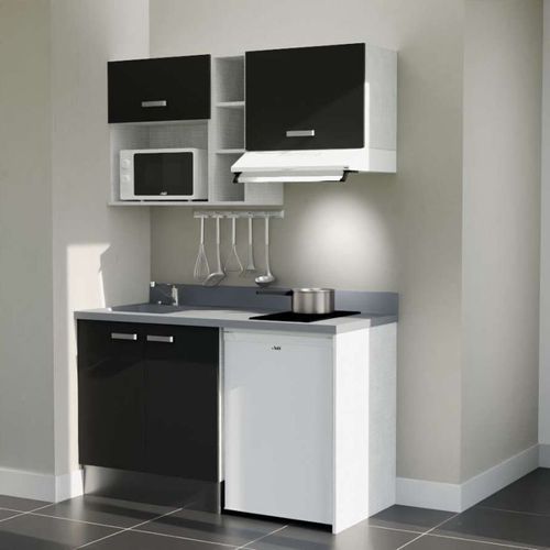 K13 : Noir - Plan Monobloc Cromo Évier à Gauche + Electro Blanc