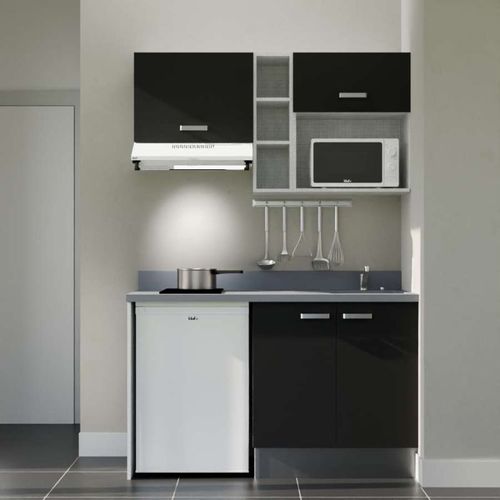 K13 : Noir - Plan Monobloc Cromo Évier à Droite + Electro Blanc