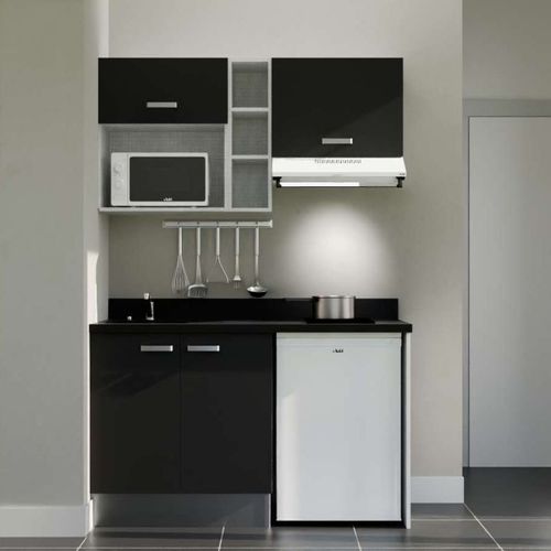 K13 : Noir - Plan Monobloc Nero Évier à Gauche + Electro Blanc