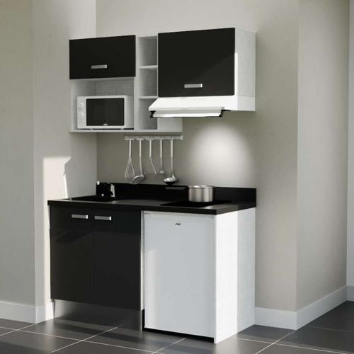 K13 : Noir - Plan Monobloc Nero Évier à Gauche + Electro Blanc