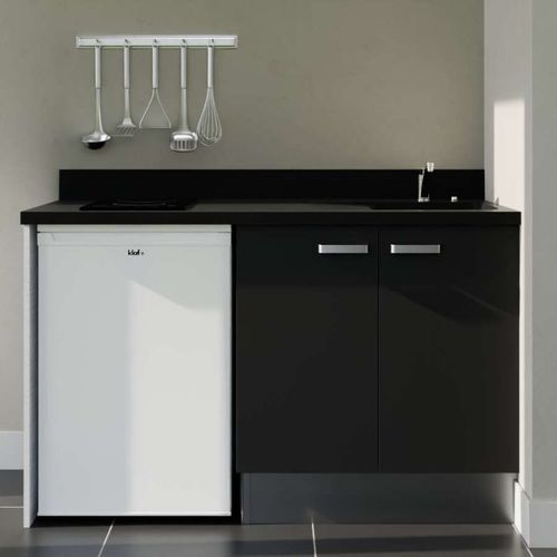 K17 : Noir - Plan Monobloc Nero Évier à Droite + Electro Blanc