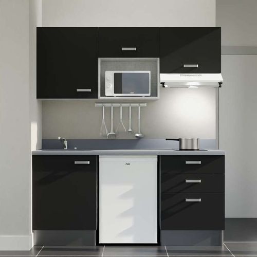 K20 : Noir - Plan Monobloc Cromo Évier à Gauche + Electro Blanc