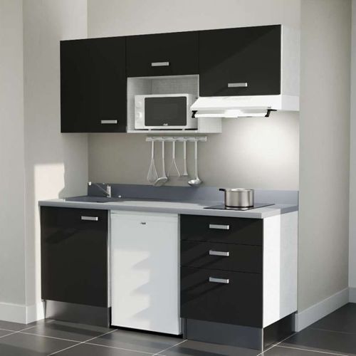 K20 : Noir - Plan Monobloc Cromo Évier à Gauche + Electro Blanc