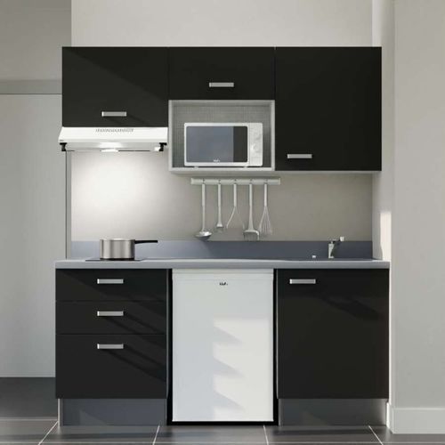 K20 : Noir - Plan Monobloc Cromo Évier à Droite + Electro Blanc