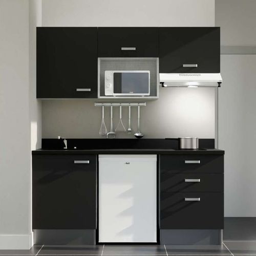 K20 : Noir - Plan Monobloc Nero Évier à Gauche + Electro Blanc