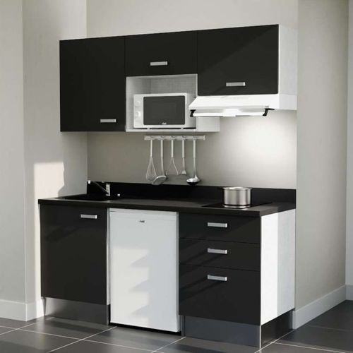 K20 : Noir - Plan Monobloc Nero Évier à Gauche + Electro Blanc