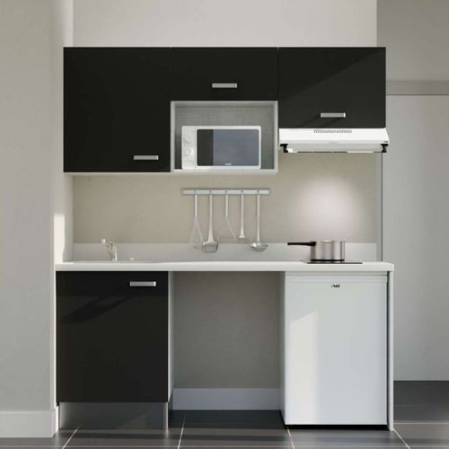 K55 : Noir - Plan Monobloc Snova Évier à Gauche + Electro Blanc