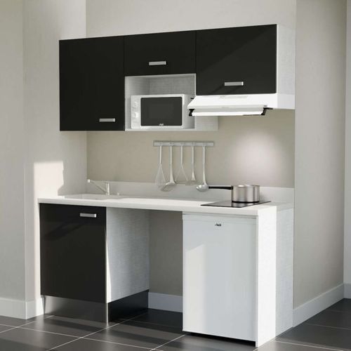 K55 : Noir - Plan Monobloc Snova Évier à Gauche + Electro Blanc