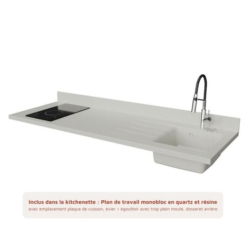 K55 : Noir - Plan Monobloc Snova Évier à Droite + Electro Blanc