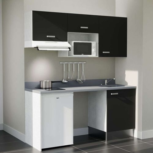 K55 : Noir - Plan Monobloc Cromo Évier à Droite + Electro Blanc