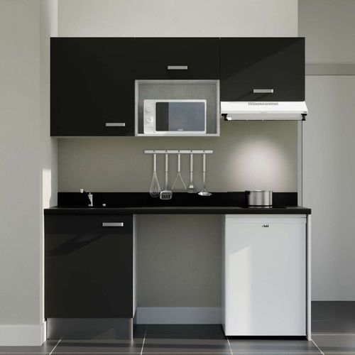 K55 : Noir - Plan Monobloc Nero Évier à Gauche + Electro Blanc