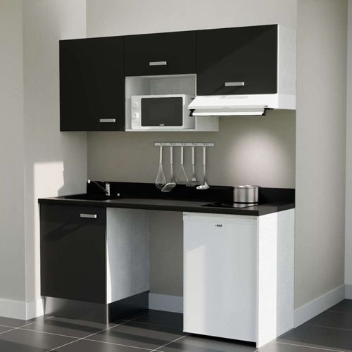 K55 : Noir - Plan Monobloc Nero Évier à Gauche + Electro Blanc