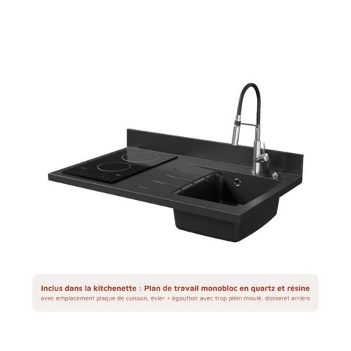 K00 : Noir - Plan Monobloc Nero Évier à Droite + Electro Inox